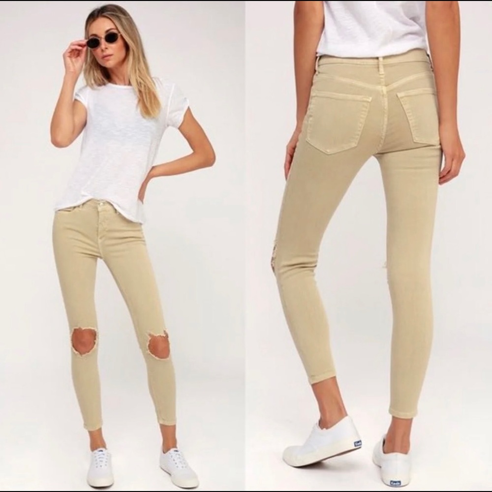 Free People Busted Knee Skinny Jeans sz 24 in TAN!